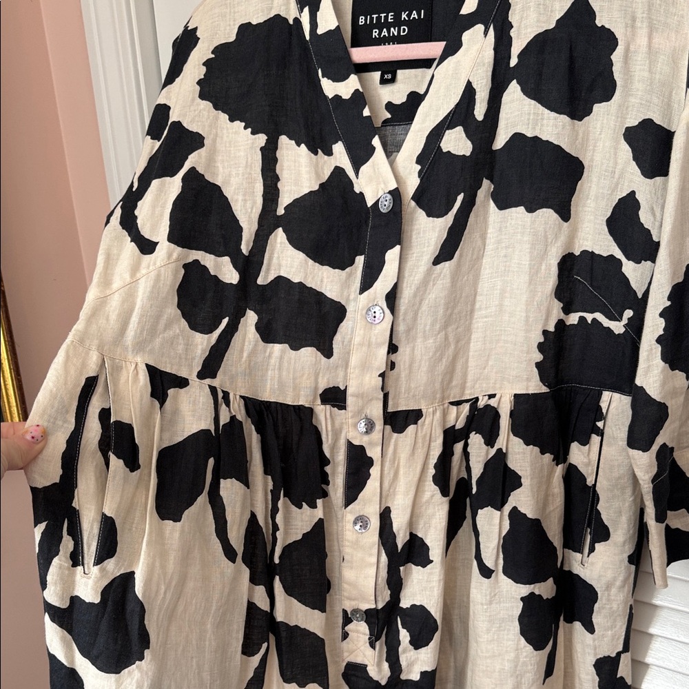 Bitte Kai Rand Black and Cream Peony Patterned Linen Dress - XS - Picture 11 of 16